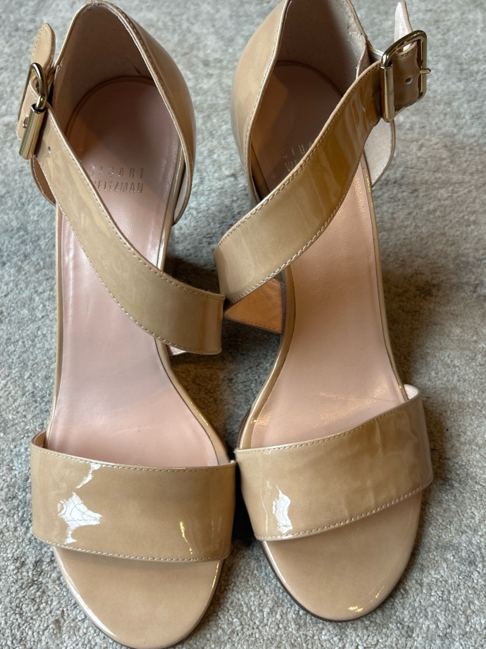 Stuart Weitzman Nude Patent Leather Wedge Sandals - Picture 2 of 7